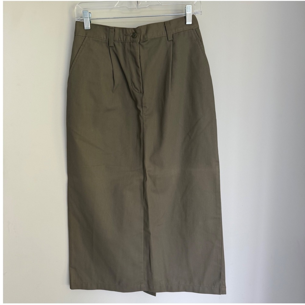 Vintage Cabin Creek Midi Skirt 100% Cotton Olive Green Cabincore 90s 8P Petite